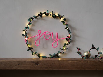 Joy Holly Fairy Light Wreath, 3 of 4