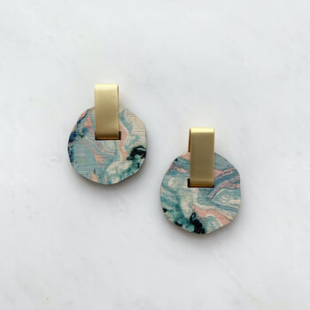 Marble And Gold Circle Stud Earrings, 7 of 9