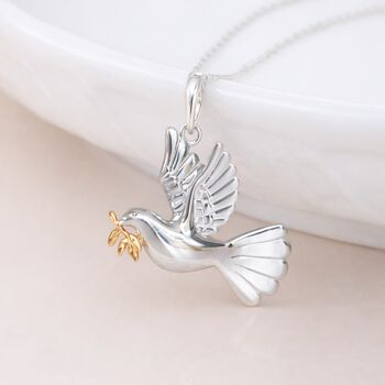 Personalised Sterling Silver Dove Pendant With Gold Olive Branch, 6 of 12
