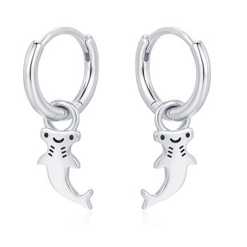 Sterling Silver Kawaii Shark Detachable Huggie Hoop Earrings, 8 of 12