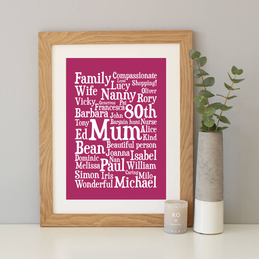 Personalised 80th Birthday Word Art Gift By Hope and Love ...