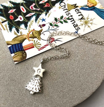 Christmas Tree And Initial Star Topper Necklace, 8 of 9