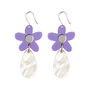 Daisy Flower Drop Earrings In Lilac, thumbnail 3 of 4