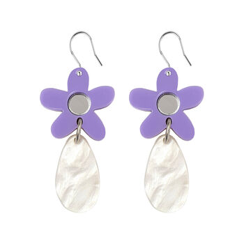 Daisy Flower Drop Earrings In Lilac, 3 of 4