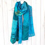 Teal Blue Kantha Stitch Handmade Silk Scarf, thumbnail 4 of 5
