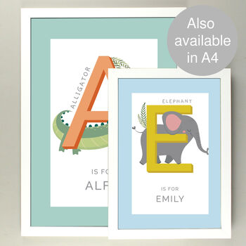 Personalised Animal Alphabet A4 White Framed Print, 5 of 12