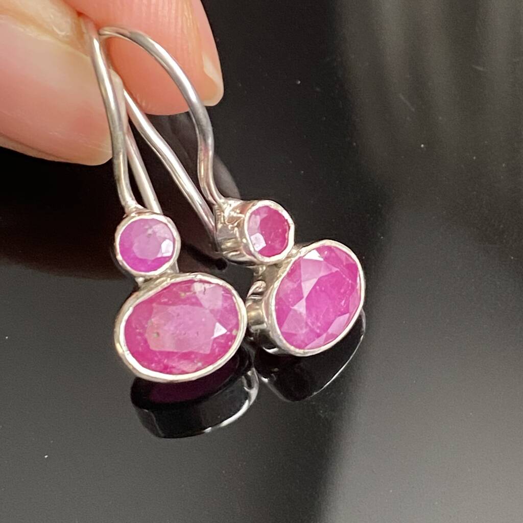 Red Ruby Sterling Silver Drop Earrings, 1 of 7