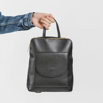 Classic Black Leather Square Top Rucksack, 3 of 8