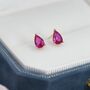 Sterling Silver Ruby Pink Droplet Stud Earrings, thumbnail 6 of 12