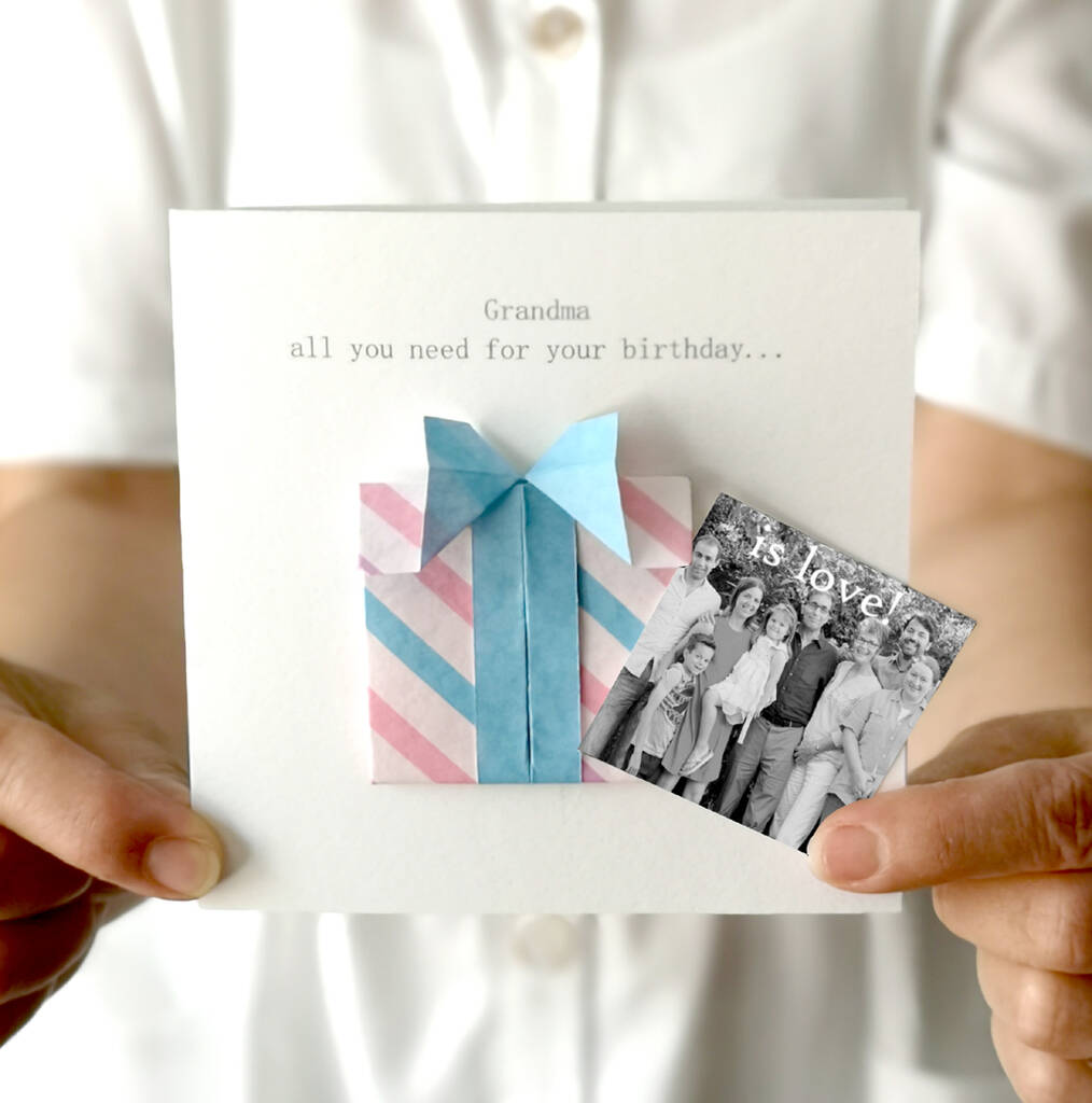 Personalised Birthday Origami Hidden Photo Grandma Card, 1 of 4