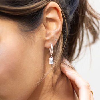 Clear Crystal Pendant Hoop Earring 18k Silver Plated, 2 of 3
