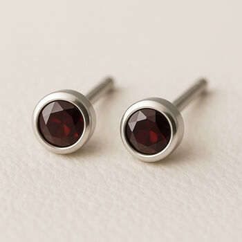 Sterling Silver January Garnet Birthstone Stud Earrings, 3 of 4