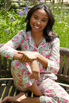 Cotton Pyjamas Green And Pink Floral, 2 of 6