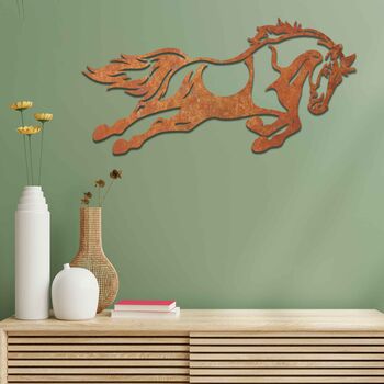 Rusted Metal Horse Jumping Horse Wall Art Decor, 4 of 11