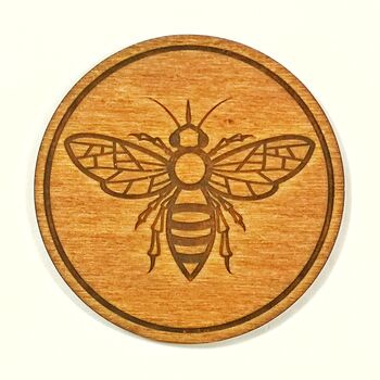 Wooden Drinks Coasters With Manchester Bee Design, 3 of 7