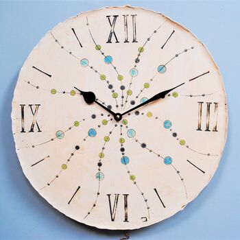 Large Round Wall Clock Roman Numerals Blue Green Dots, 2 of 6