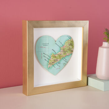 Map Heart Wall Art Gold Framed Personalised Print, 3 of 3