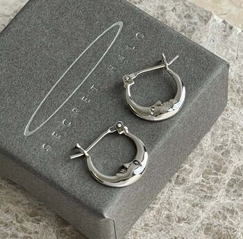 Sterling Silver Crescent Moon Face Hoops, 9 of 9