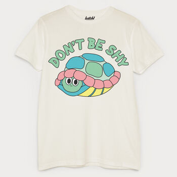Don't Be Shy Men's Tortoise Slogan T Shirt, 5 of 5