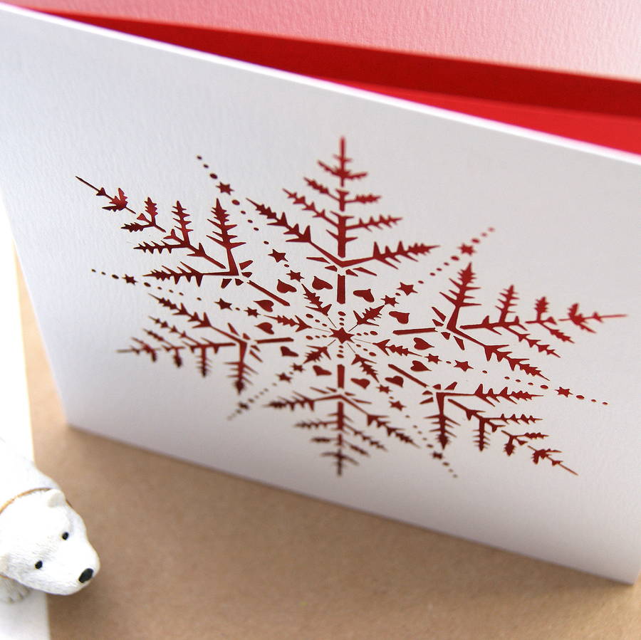 Christmas Card Laser Cut Snowflake In Red By The Hummingbird Card