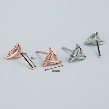 Sterling Silver Abstract Crystal Triangle Stud Earrings, 6 of 6