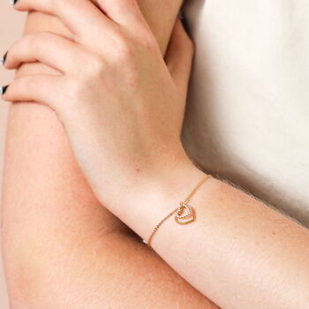 Sterling Silver Interlocking Crystal Heart Charm Bracelet In Gold, 3 of 6