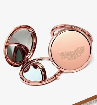 Personalised Feather Compact Mirror In Rose Gold, 5 of 6