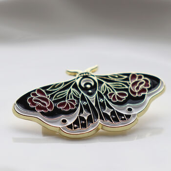 Black Enamel Butterfly Brooch With Red Floral Detail, 5 of 5