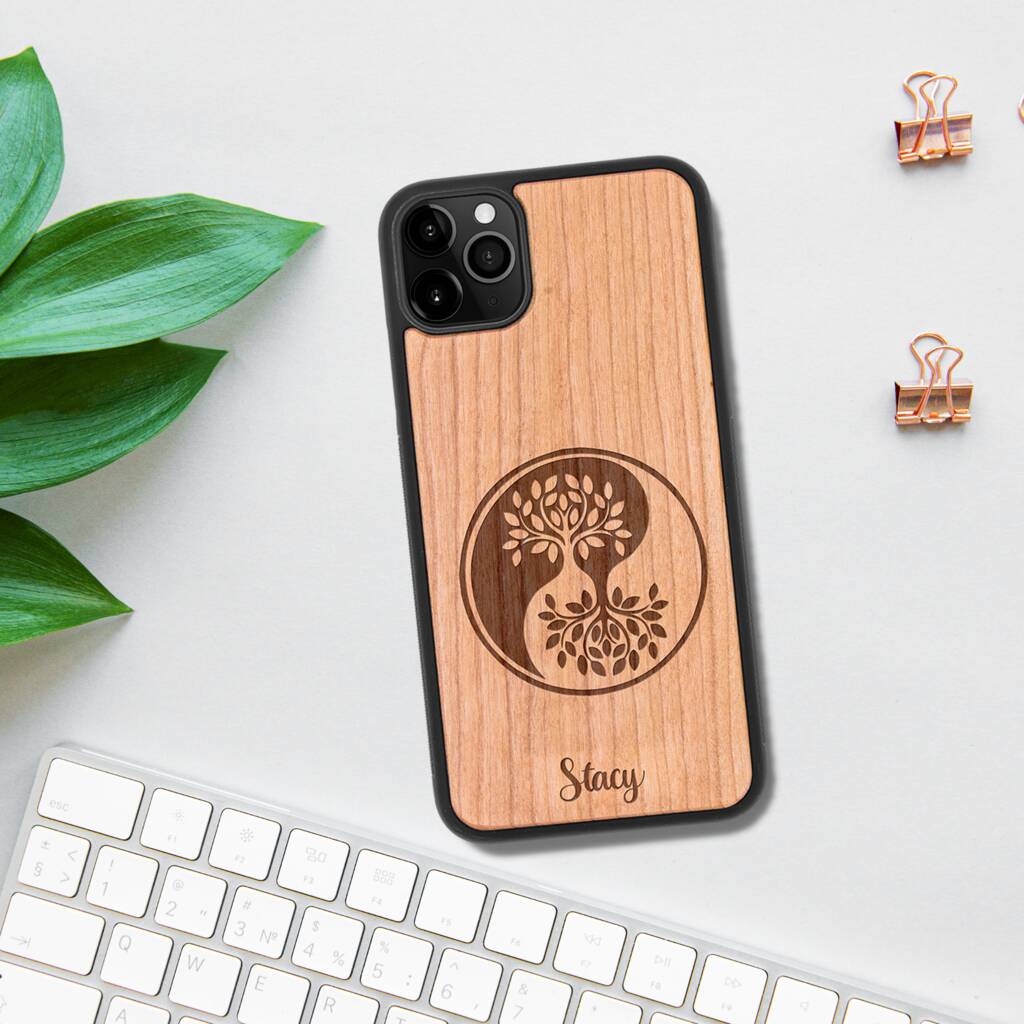 Ying Yang Tree Wooden Case iPhone Samsung Google, 1 of 6