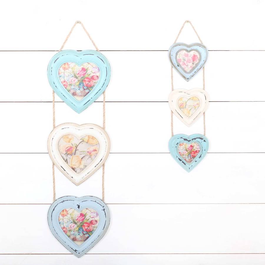 Wooden Hanging Heart Triple Frame Two Sizes By Red Berry Apple Wooden Hanging Heart Triple Frame Two Sizes