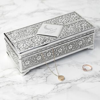 Personalised Eid Mubarak Silver Plated Trinket Box, 2 of 3