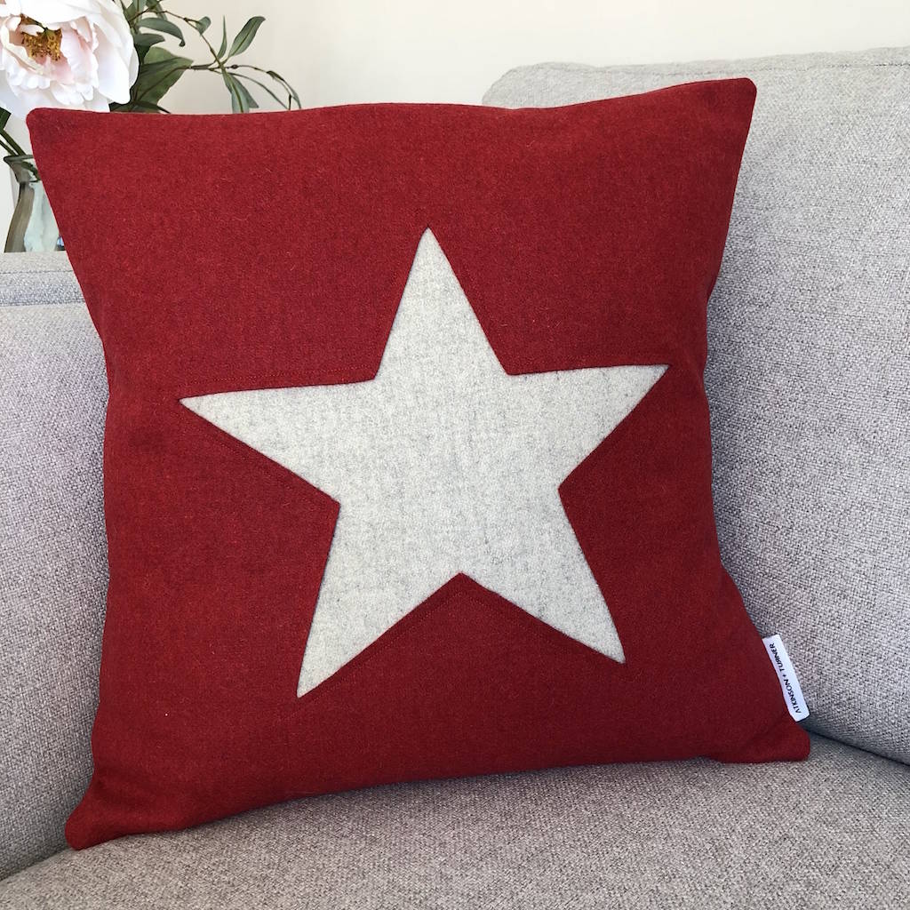 Red Handmade Wool Cushion With Star, 1 of 4