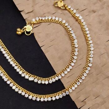 Gold Plated Crystal Braided Chain Dangle Anklet, 3 of 3