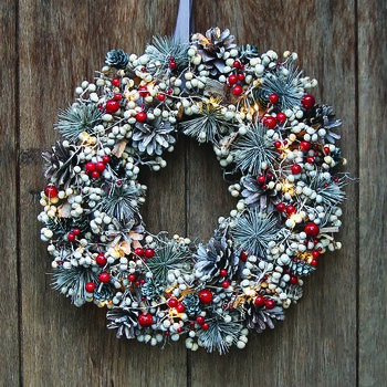 Red Berries And Grey Spruce LED Wreath, 2 of 2