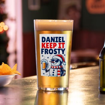 Personalised 'Keep It Frosty' Snowman Christmas Beer Glass – Funny Christmas Gift Idea, 3 of 4