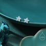 Tiny Blue Cz Flower Stud Earrings In Sterling Silver, thumbnail 1 of 12