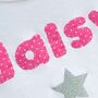 Hand Appliqued Name T Shirt With Glitter Star, thumbnail 2 of 3