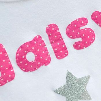 Hand Appliqued Name T Shirt With Glitter Star, 2 of 3