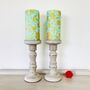 Floral Pillar Candle ~ Turquoise /Gold, thumbnail 1 of 5