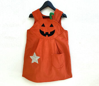 Halloween Personalised Pumpkin Face Pinafore Dress, 5 of 5