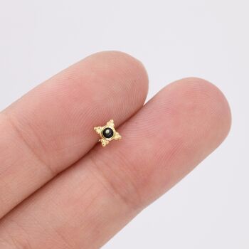 Sterling Silver Extra Tiny Dotted Cluster Black Cz Stud Earrings, 3 of 12