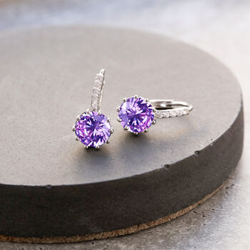 Purple Crystal Drop Huggie Statement Earrings, 2 of 3