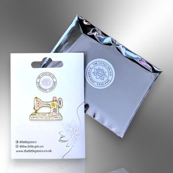 White Sewing Machine Enamel Pin Brooch With Flowers, Gifts For Crafters, Sewers And Dressmakers, 5 of 8