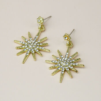 Gold Or Silver Sparkly Star Dangle Stud Earrings, 8 of 9
