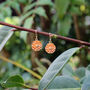 Marigold Orange Flower Drop Earrings, Gold Tone, thumbnail 1 of 3