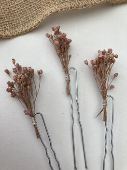 Pink Dried Flower Hair Pins, 3 of 4