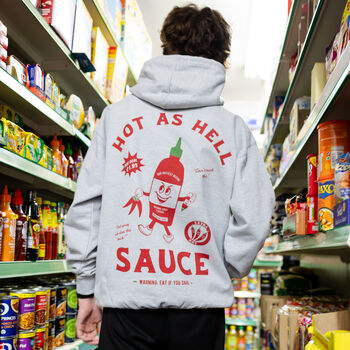 Hot As Hell Sauce Unisex Graphic Hoodie In Grey, 4 of 6