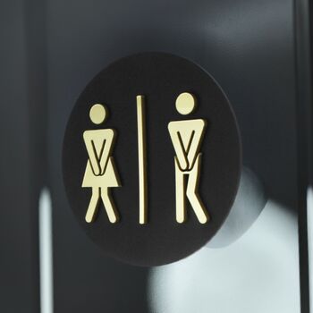 Funny Unisex Toilet Door Black Sign With Raised Design, 5 of 6