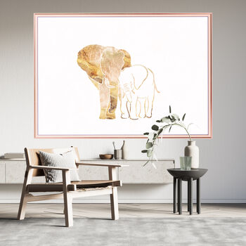 Landscape Silhouette Elephant White Gold Print, 2 of 5