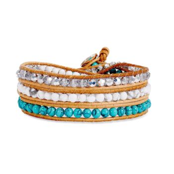 Baku Leather Wrap Bracelet With Crystals And Turquoise, 2 of 5